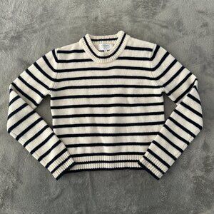 *Flawed* La Ligne 100% Cashmere Sweater Women's MEDIUM Cream Navy Stripe